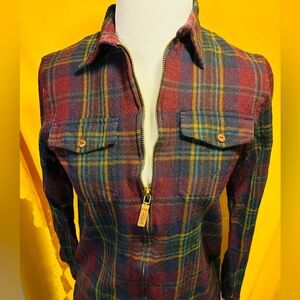 Ralph Lauren wool red plaid flannel hip front shirt jacket